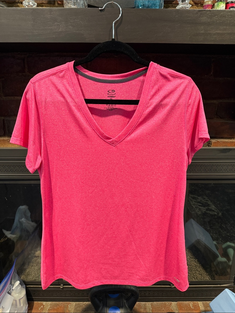 Champion Women’s Bright Pink V‑Neck Short Sleeve Tee